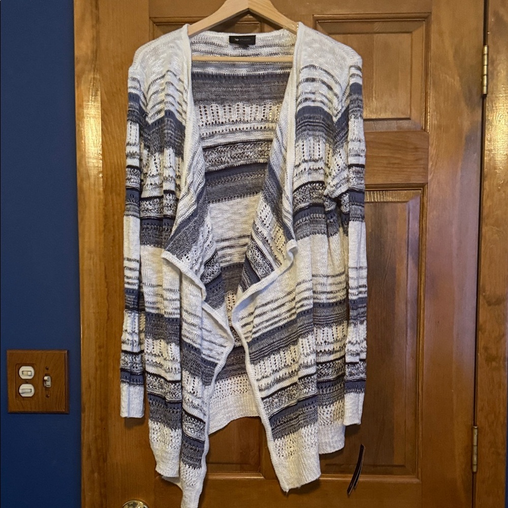 AB Studio Blue and Cream Knit Cardigan